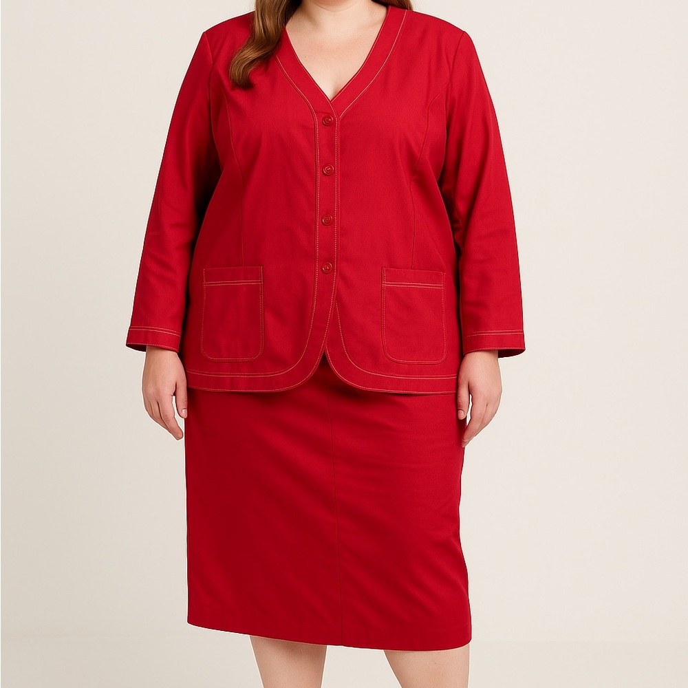 Elisabeth by Liz Claiborne red‎ skirt set size 18 linen blend Holidag